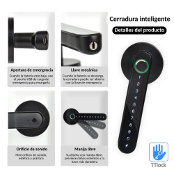 Cerradura digital inteligente - 4 Métodos de Desbloqueo|Aviso de Batería Baja | APP Compatible Android/iOS