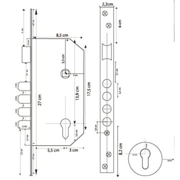 Cerradura entrada principal de alta seguridad negra 80 mm llave mariposa