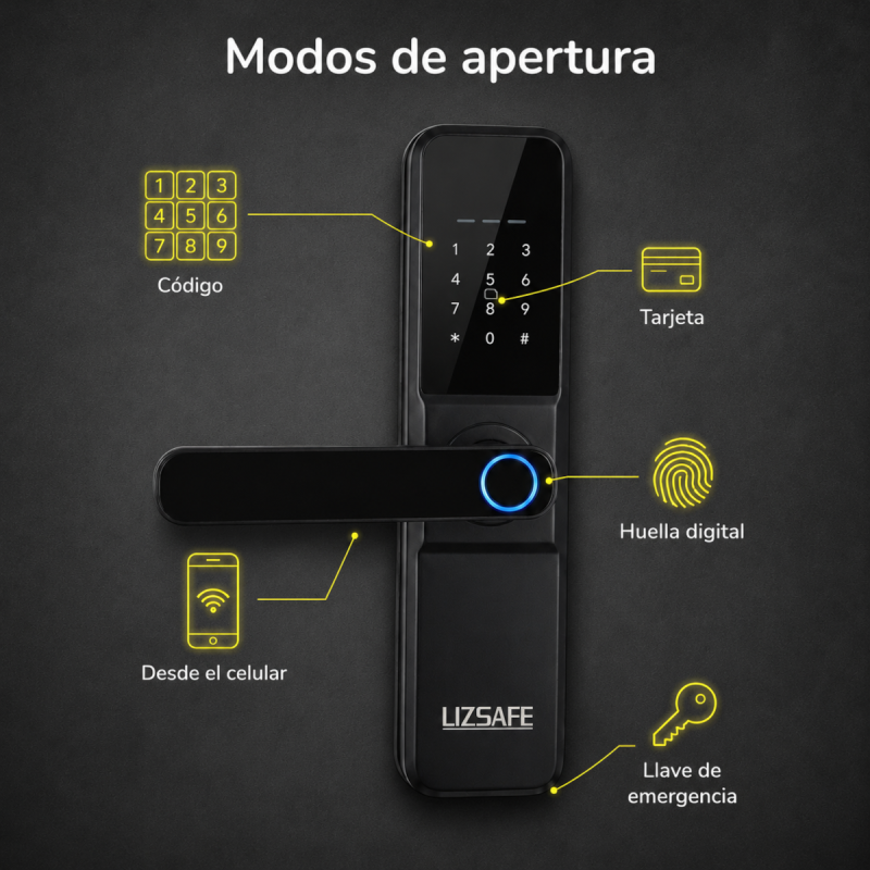 Cerradura Inteligente, con Voz en Español, 5 Métodos de apertura