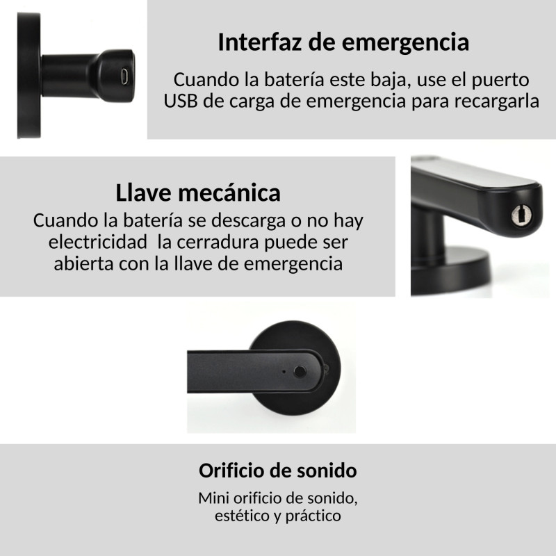 Cerradura digital inteligente - 4 Métodos de Desbloqueo|Aviso de Batería Baja | APP Compatible Android/iOS
