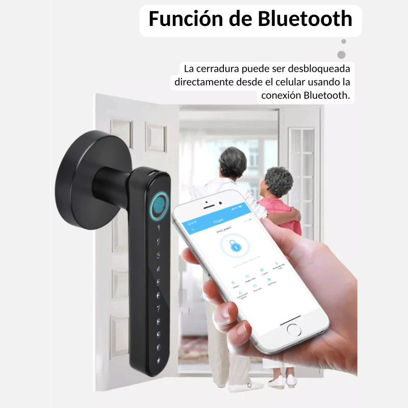 Cerradura digital inteligente - 4 Métodos de Desbloqueo|Aviso de Batería Baja | APP Compatible Android/iOS