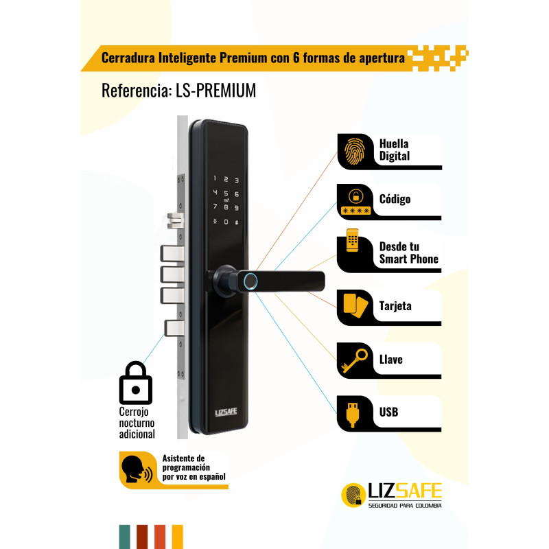 Cerradura biométrica inteligente PREMIUM + TUYA + Cerrojo adicional