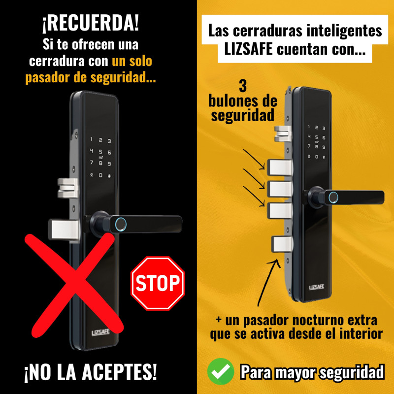 Cerradura biométrica inteligente PREMIUM + TUYA + Cerrojo adicional