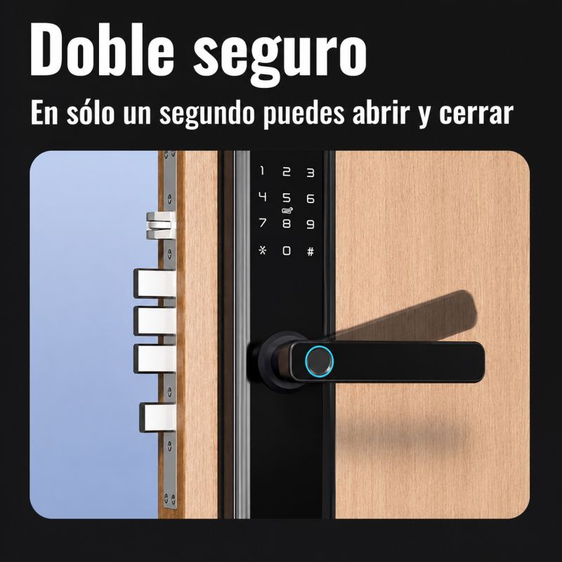 Cerradura biométrica inteligente PREMIUM + TUYA + Cerrojo adicional incluye Instalación