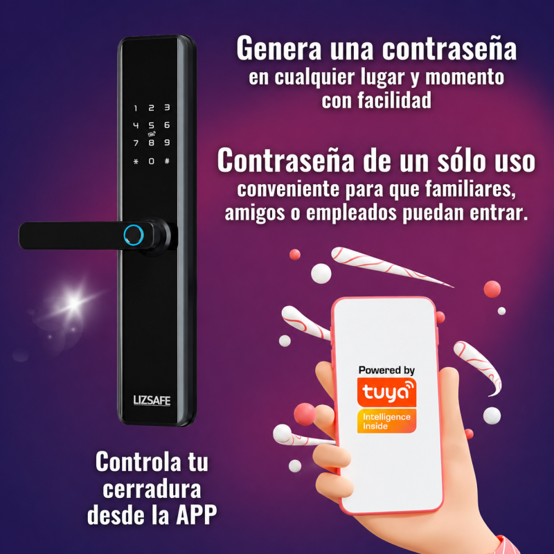 Cerradura biométrica inteligente PREMIUM + TUYA + Cerrojo adicional incluye Instalación