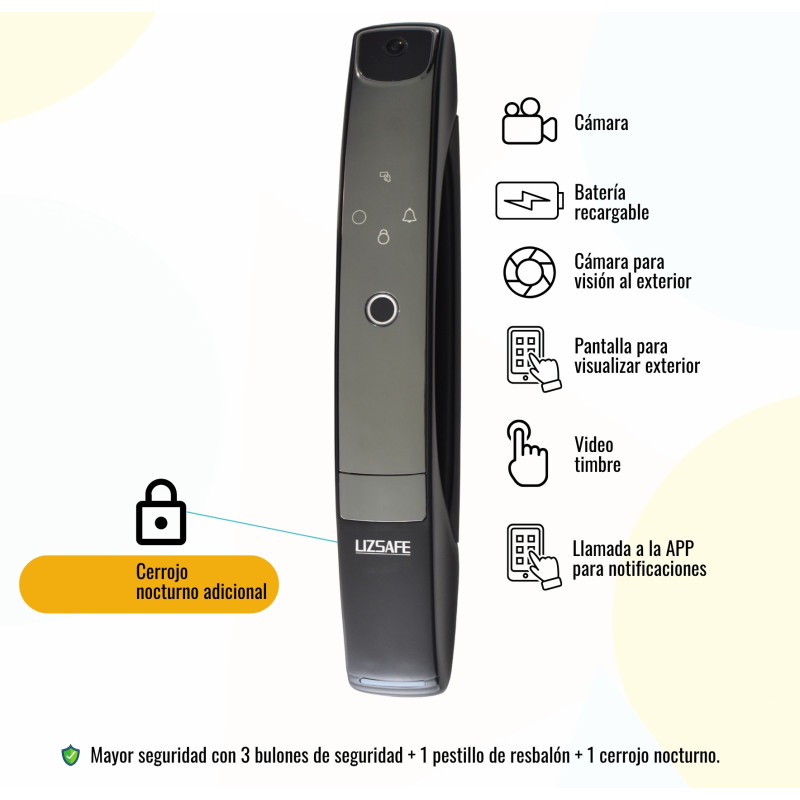 Cerradura biométrica inteligente WIFI con cámara, función de video portero y 5 formas de apertura