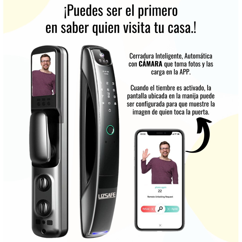 Cerradura biométrica inteligente WIFI con cámara, función de video portero y 5 formas de apertura