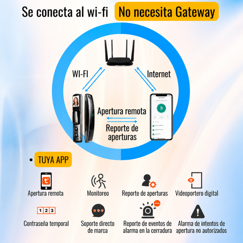 Cerradura biométrica inteligente WIFI con cámara, función de video portero y 5 formas de apertura