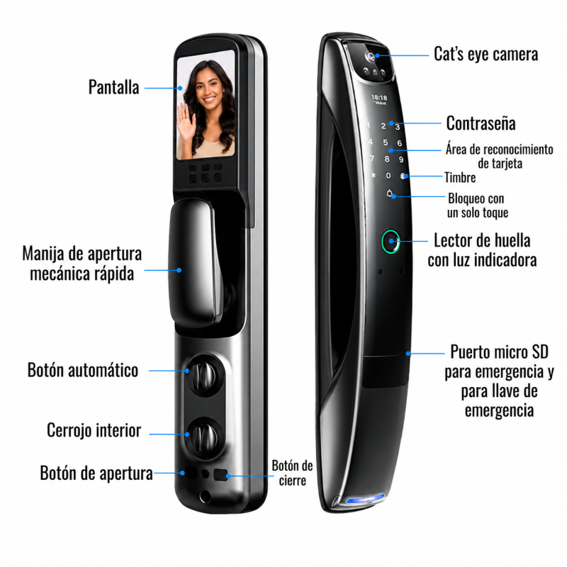 Cerradura biométrica inteligente WIFI con cámara, función de video portero y 5 formas de apertura