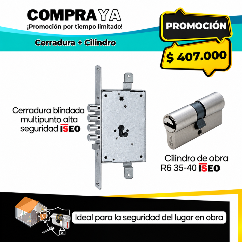 Cerradura blindada multipunto alta seguridad ISEO con cilindro ISEO 35-40