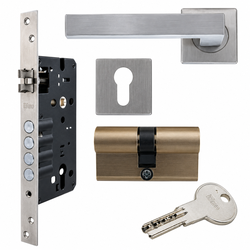 Combo cerradura entrada principal ISEO con manijas y cilindro