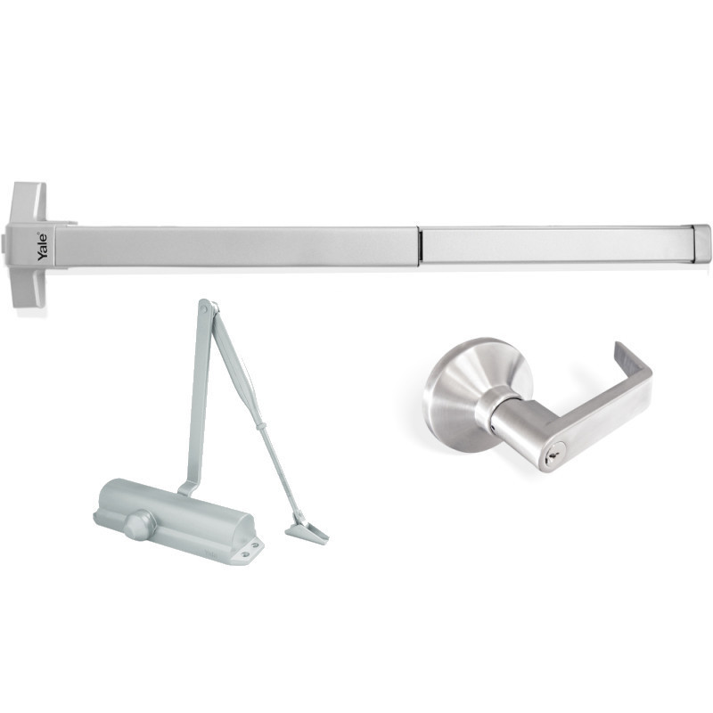 Combo barra antipánico Tampa 1 punto con manija Eiffel  y cierrapuertas 2234 Yale
